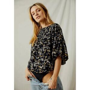 Free People Intimately Womens Dessa Puff Sleeve Ditsy Floral Blouse Bodysuit L‎